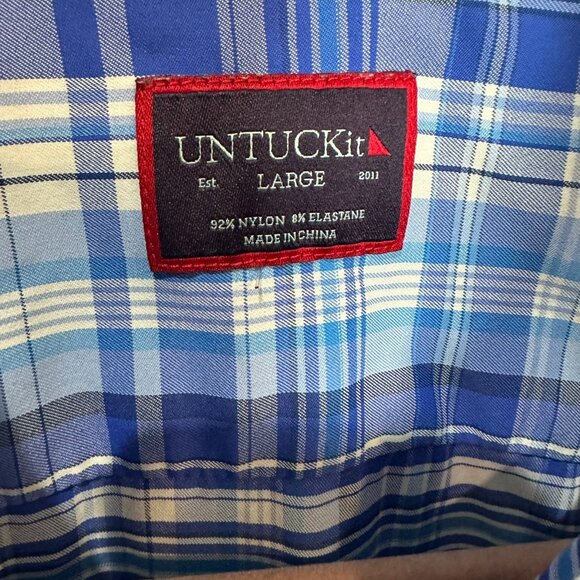 Untuckit Tramonti Shirt Men's Large Blue White Plaid Button Down Pocket - Picture 6 of 9